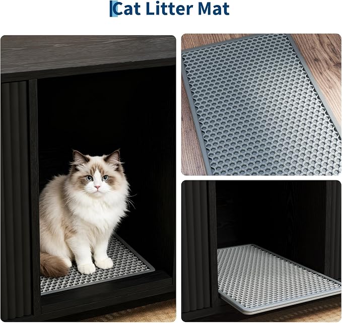 Garvee Cat Litter Box Enclosure for 2 Cats, 59" Hidden Litter Boxes Furniture with Cat Litter Mat, Large Indoor Pet House with Double Room, Wooden TV Stand Side Table, Black