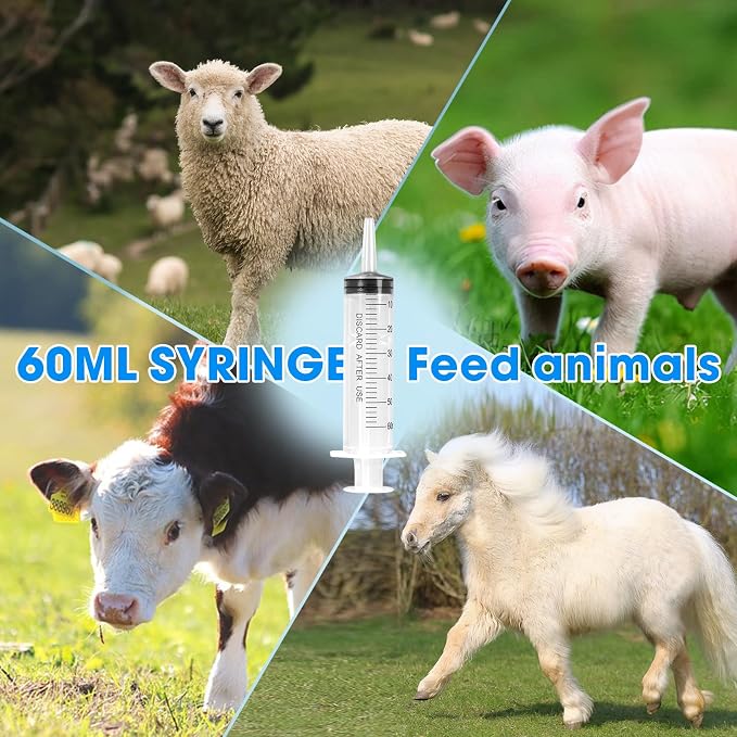 60ml Syringe for Liquid,20 Pack Large Plastic Syringes with Adapters and Cap,Individually Sealed Syringe for Feeding,Irrigation Water and Scientific Labs