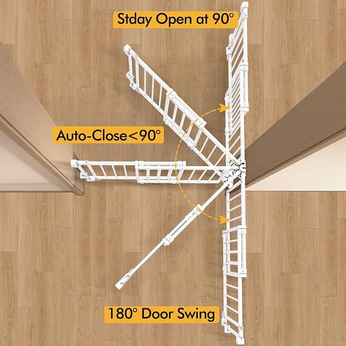 Baby Gate for Stairs Doorways & Kitchen, Extra Wide 32"-54" W x39 H Extra Tall, No Bottom Bar Dog Gate, One-Handed Auto-Close, Hardware Mount Safety Gate for Dogs & Toddlers, White