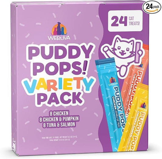 Weruva Puddy Pops, Lickable Cat Treats Variety Pack, 0.5oz Tube, Pack of 24