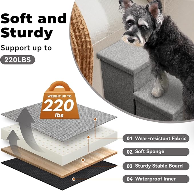 Zerbuger Dog Stairs for High Beds, Folding Pet Stairs Gift for Dogs Puppy with Storage for Bed Couch, Cat Dog Ramp Hold Up to 200 lbs (Gray, 5 Steps No Condo(49" D x 17" W x 26" H))