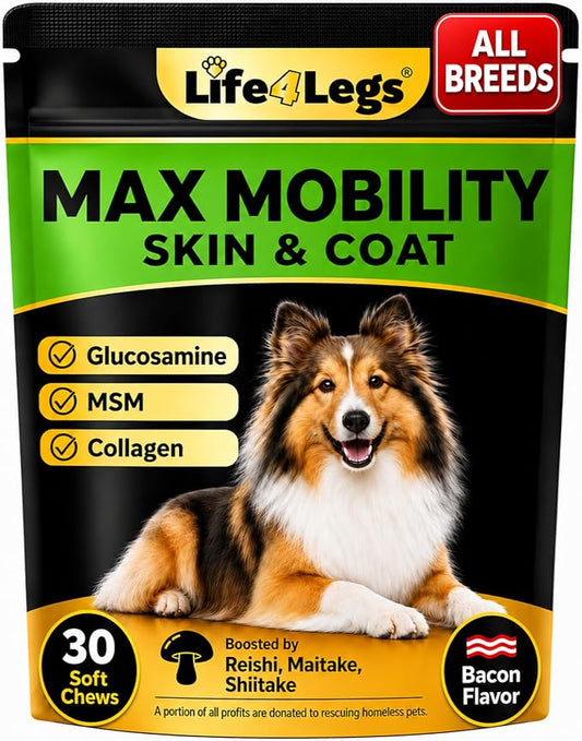 Soft Chews Hip and Joint Supplement for Dogs - Dog Joint Pain Relief Treats - Glucosamine, Chondroitin, Turmeric - Mobility Supplement (Bacon - 30 Soft Chews)