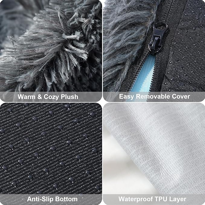XL Orthopedic Dog Bed for Large Dogs, Dual-Layer Memory & Egg-Crate Foam, Washable Warm Winter Plush Cover, Waterproof Liner, Non-Slip Bottom, Crate/Kennel Pad, 44 x 32 Inch, Dark Gray