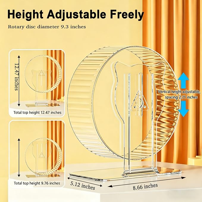 Silent Hamster Wheel 9.3", Quiet Spinner Running Wheel with Adjustable Stand & Non-Slip Track – Ideal Small Animal Cage Accessories for Hamsters Gerbils Dwarf Syrian Mice