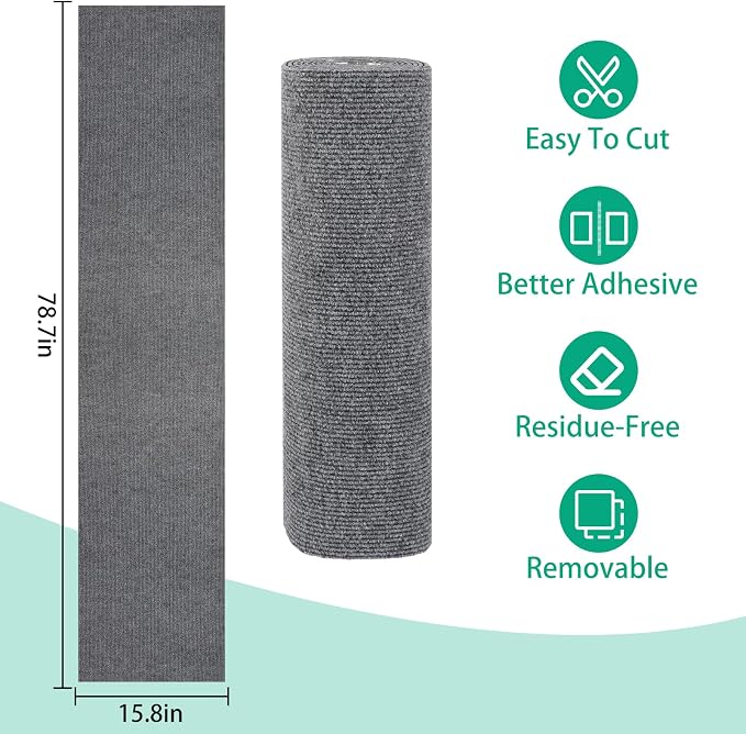 Trimmable Cat Scratcher Mat 2PCS, 78.7"x15.8" Self-Adhesive Scratching Carpet Pad Replacement for Cat Tree Shelves, Steps and Posts, DIY Scratch Couch Furniture Protector