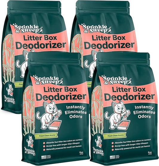 Sprinkle & Sweep: Litter Box Deodorizer - 4 Pack, 8oz Bags - Cat & Kitten Home Odor Neutralizer, Ultra-Absorbent Formula, Non-Toxic, Pet Smell Control