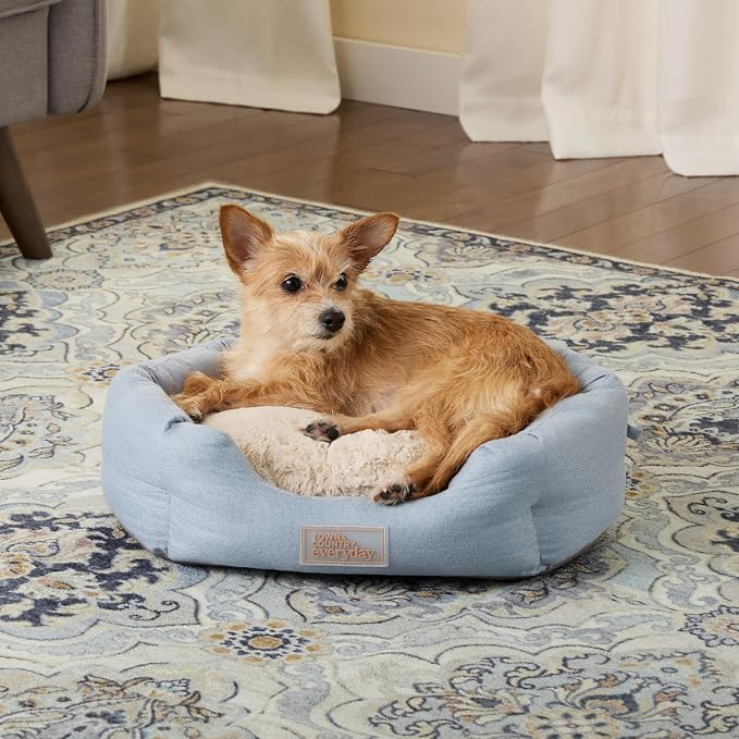 Town & Country Everyday CuddleTown Faux Linen Comfy Cozy Cuddler Pet Bed, Supportive & Calming, Non-Slip Bottom, Machine Washable Cover, Warm Taupe, XS 20"x14"x6"