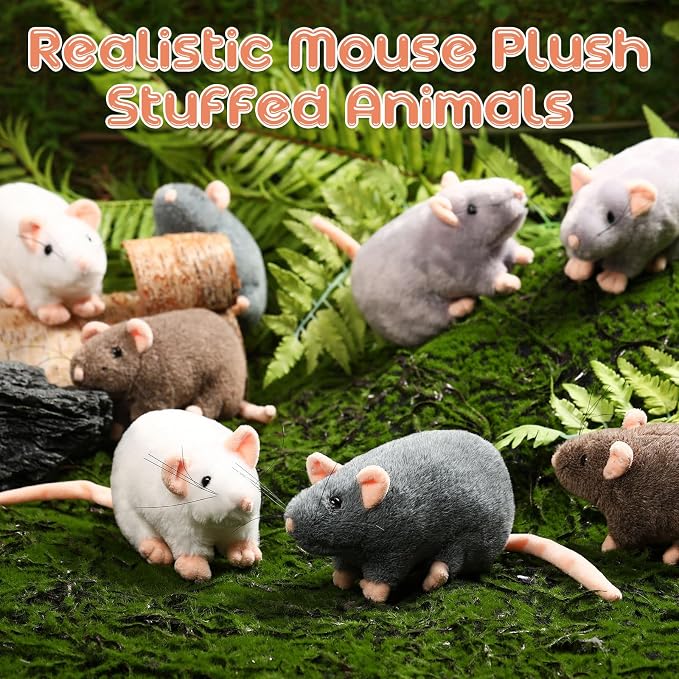 Honoson 8 Pcs Rat Stuffed Animal Mouse Plush Toy 7 Inch Fake Rat Small Stuffed Mice Bulk Cuddly Realistic Plushies for Birthday Christmas Surprise Gifts(Mixed Color,Classic)