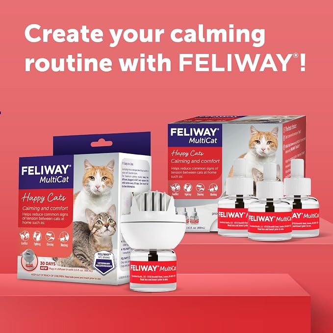 FELIWAY MultiCat Cat Calming Diffuser Refill (3 Pack, 90 Day Supply ) – Helps Reduce Fighting, Tension & Aggression Between Cats – Cat Pheromone Diffuser Refill for Multi‑Cat Homes