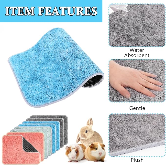 10 PCS Guinea Pig Liner Washable Rabbit Cage Liner 12x16 Inch Reusable Guinea Pig Bedding Mats for Small Animals Rabbit Hamster Chinchillas Rat Washable Bedding Pads in Gray Yellow Pink Brown and Blue