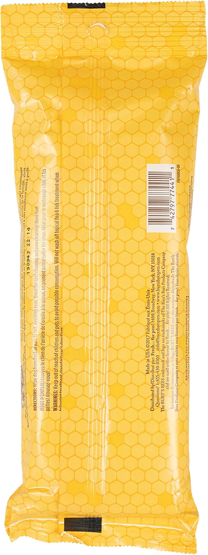 Burt's Bees for Pets Honey Multipurpose Dog Grooming Wipes, Gentle Hypoallergenic Spot Cleaning Sheets, pH Balanced Natural Origin Formula for Paws, Face and Butt, 50 Count - 2 Pack