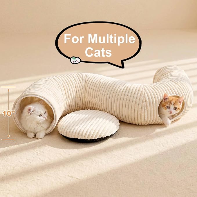 31 Pcs Interactive Cat Toys for Indoor Cats, Cat Tunnel with Moving Ball, Cat Toy Launcher, Catnip Toys, Chew Rope, Feather Wand, Springs and Balls for Indoor Kittens, White