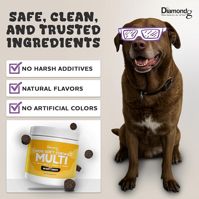 Diamondg Dog Mutivitamin Chews with Turkey Tail & Probiotics, 60ct - All in One Dog Nutritional and Health Supplement to Support Critical Immune Defense for Puppy & Senior, Daily Multivitamin for Dogs
