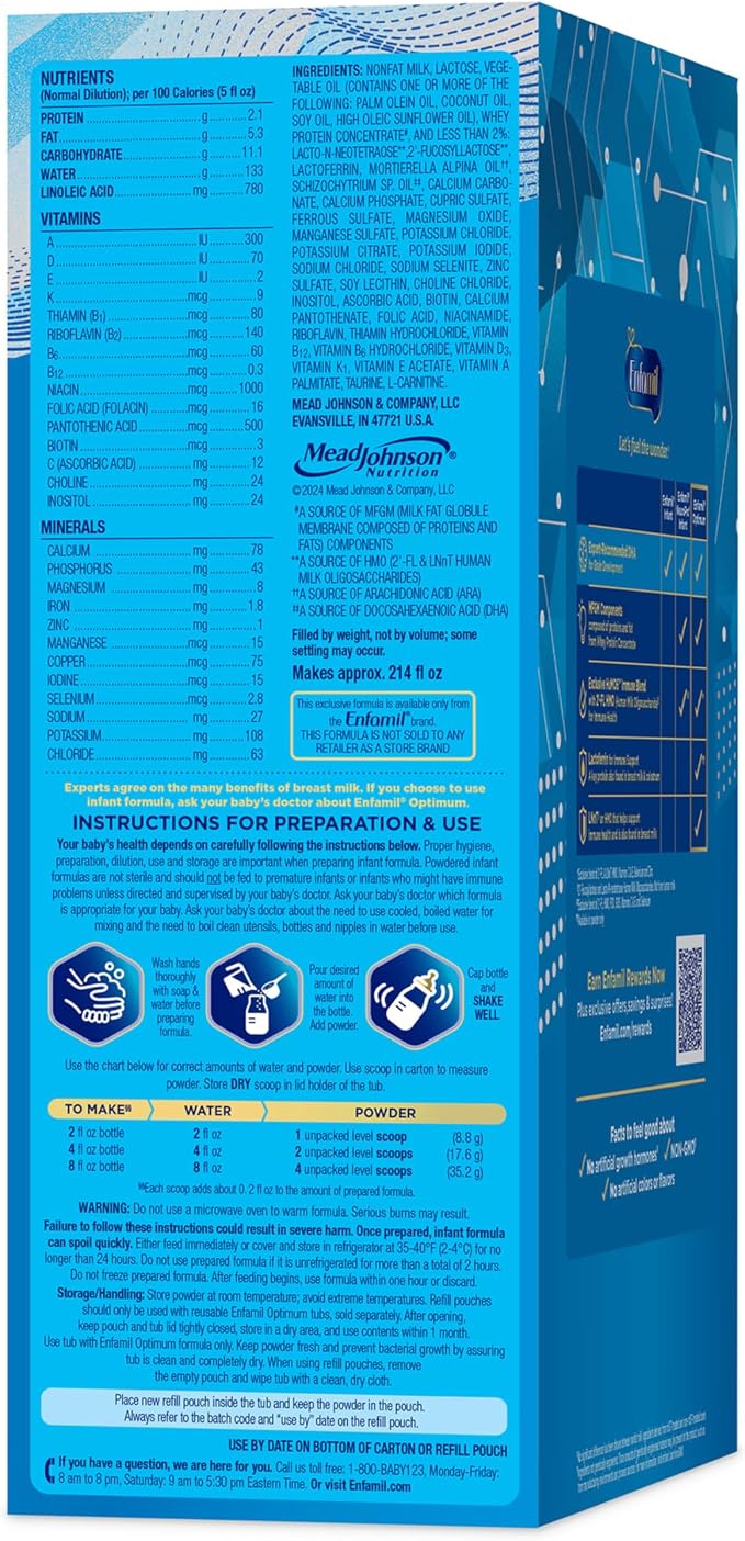 Enfamil Optimum (Enspire), Our Closest Formula to Breast Milk, Immune-Supporting Lactoferrin and Brain-Supporting DHA Baby Formula, 30 Oz Refill