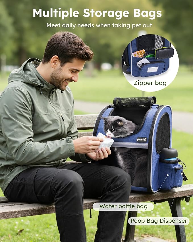 Pecute Pet Carrier Backpack, Cat Backpack Carrier, Expandable with Breathable Mesh for Small Dogs Cats Puppies, Dog Backpack Carrier for Hiking Travel Camping Outdoor, Hold Pets Up to 17 Lbs