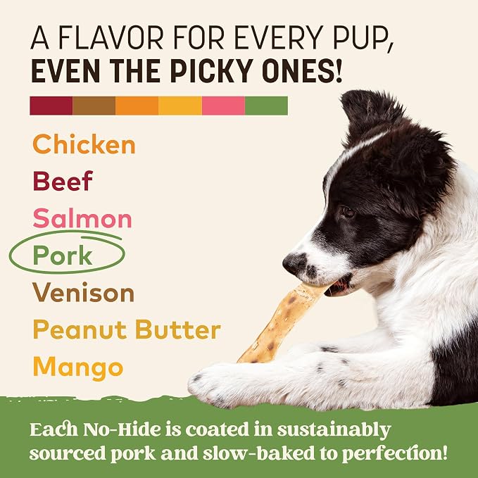 Earth Animal No Hide Strips - Natural Rawhide Free Dog Chew Strips, Pork - 16 Count