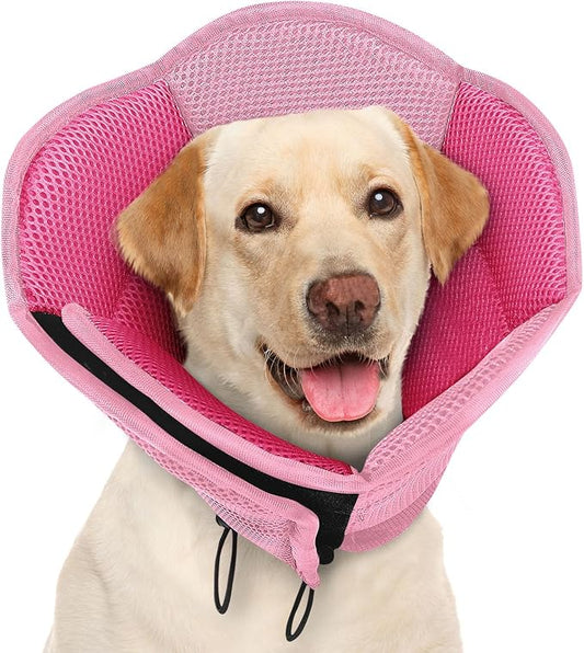 AOFITEE Dog Cone - Foldable Cone for Dogs After Surgery, Adjustable Comfy Cones to Stop Licking, Soft Dog Cone Collar for Large Dogs, Elizabethan Pet E-Collar for Wound Healing, Pink Large