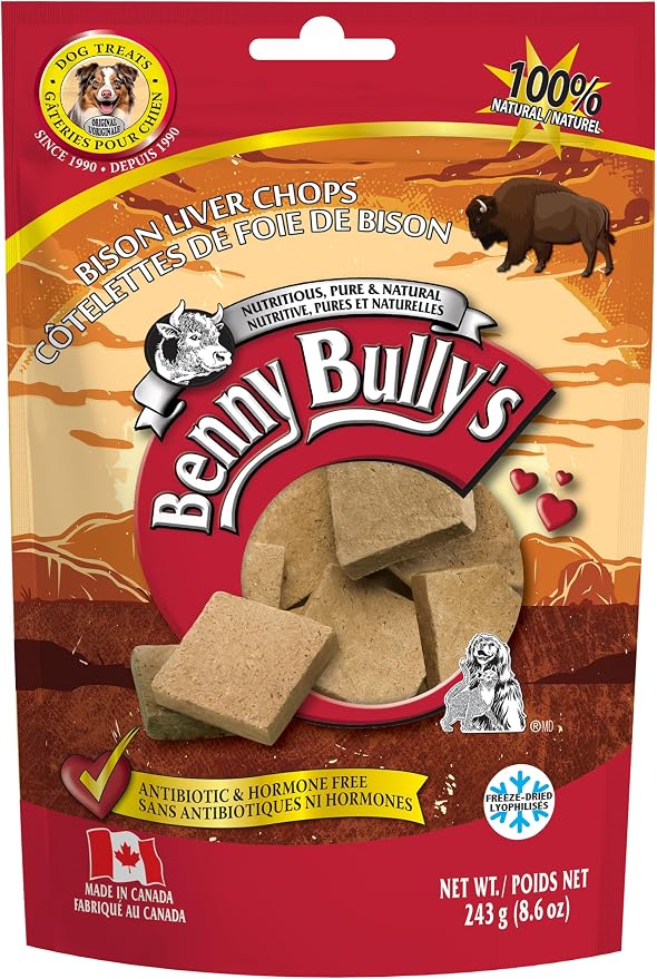 Benny Bullys Bison Liver Chops Dog Treats - 243g/ 8.6oz