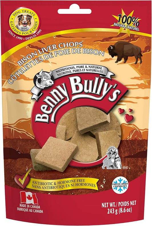 Benny Bullys Bison Liver Chops Dog Treats - 243g/ 8.6oz