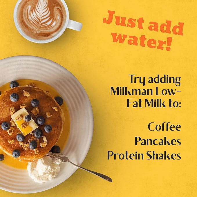 Milkman Low-Fat Milk - Instant Dry Milk Powder Packets - For Coffee, Baking, or Travel - Just Add Water, Makes One Quart - Classic, Natural Taste with the Kiss of Cream! (72 Pack)