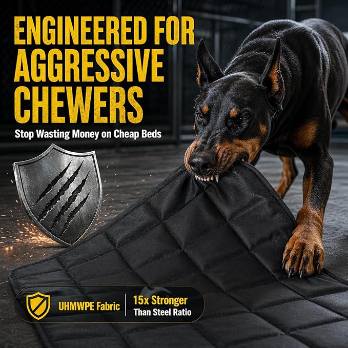 Chew Proof Dog Crate Pad – Indestructible Durable Crate Pad for Aggressive Chewers, Quilted Washable Waterproof Tough Kennel Mat, Replacement for Cage Tray, Indoor & Outdoor, 24.5″×33″, Black