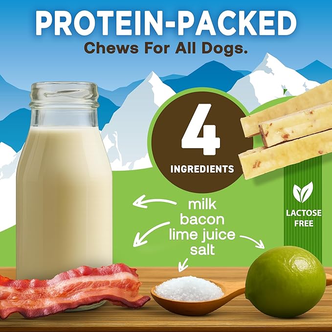 EcoKind Yak Cheese Himalayan Dog Chews, Yak Chews for Small Dogs, Long Lasting Bone for Aggressive Chewers, 4 Ingredients, Natural High Protein Treats, No Additives, Lactose Free, Bacon, Small 8 Chews