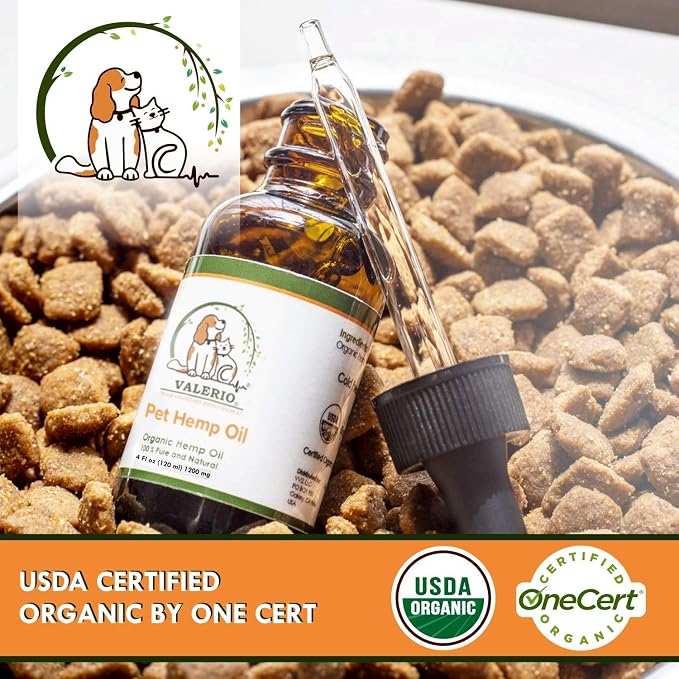 Valerio Pets Hemp Oil for Dogs and Cats , 4 Oz , - Hemp Oil Drops with Omega Fatty Acids - Hip and Joint Support and Skin Health