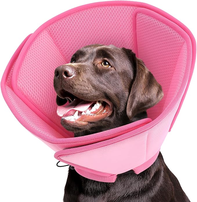 Queenmore Soft Dog Cones for Large Dogs,Comfy Dog Cone for Dogs to Stop Licking After Surgery,Adjustable Pet Cone Alternative for Wound Healing,Pink,X-Large
