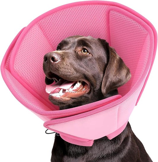 Queenmore Soft Dog Cones for Large Dogs,Comfy Dog Cone for Dogs to Stop Licking After Surgery,Adjustable Pet Cone Alternative for Wound Healing,Pink,X-Large