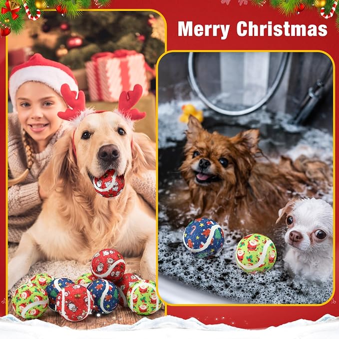 Libima 36 Pcs Halloween Dog Tennis Balls Bulk 2.5 Inches Toy Ball for Small Medium Large Dogs Durable Teething Chew Toys for Aggressive Dogs Exercise Training Catching, 3 Styles(Santa Claus)