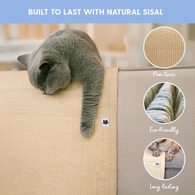 The Cat Ladies Cat Scratch Furniture Protector Mat - Couch Protector from Claws - Anti Scratch Furniture Protectors from Cats Scratching - Sisal Scratcher Pad with Pocket - Beige