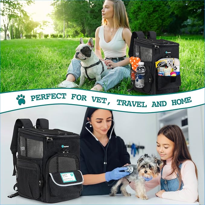 PetAmi Dog Backpack Carrier, Airline Approved 4-Way Entry Cat Backpack Carrier, Ventilated Mesh, Collapsible Pet Carrier for Small Puppy, Kitten, Hiking, Travel Car, Vet, up to 18 lbs, Black