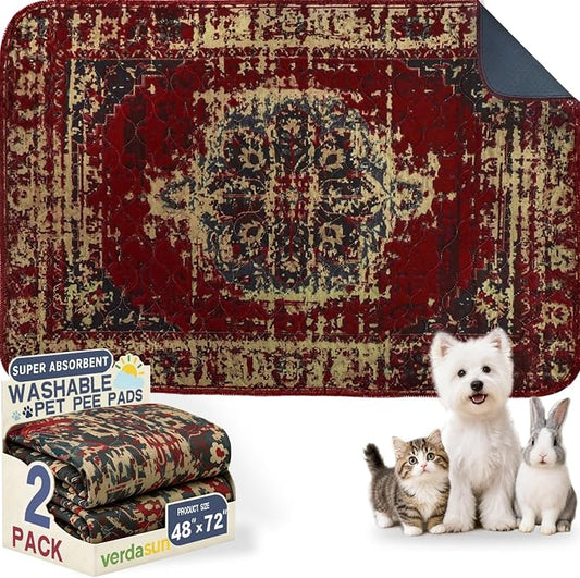 Washable Pee Pads for Dogs, Reusable Puppy Potty Training Pads, Ultra-Absorbent Thick Waterproof Leak-Proof Non-Slip Pads & Mat for Crate, Playpen, Floor, Whelping & Housebreaking , 2 Pack 48"x72"