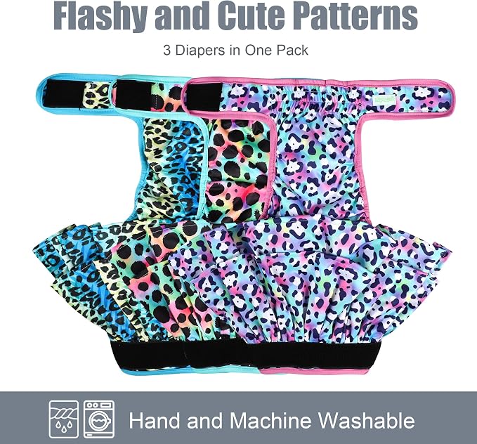 wegreeco Dog Diapers Female (3 Pack), Highly Absorbent Dog Diapers for Female Dogs Washable in Heat, Incontinence, or Excitable Urination (Colorful Leopard, X-Large)