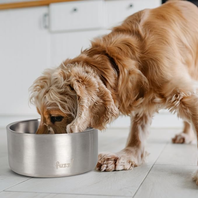 Fuzzl Titan Thermal Bowl 8 inch - Brushed Stainless Steel Insultated Thermal Bowl for Indoors and Outdoors with Rubber Base - Versatile Bowls and Dog Water Bowl for Hydration and Feeding