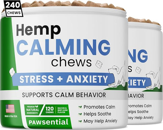 Advanced Hemp Calming Treats for Dogs - Anxiety Relief Calming Chews - Separation Aid - Stress Relief During Fireworks, Storms, Thunder - Aggressive Behavior, Barking - Made in USA - 240Ct