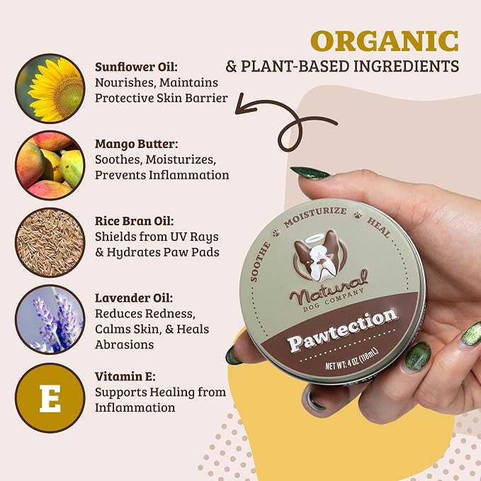Natural Dog Company PawTection Dog Paw Wax, 1 oz Tin | Hot Pavement & Sand Protection, Waxy Barrier Balm, Non-Toxic & Lick Safe, For Summer Walks & Hiking