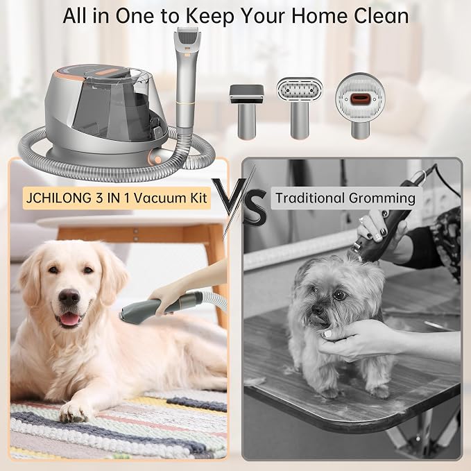 9-in-1 Pet Grooming Vacuum Kit – Dog Hair & Cat Hair Grooming, 18Kpa Suction, 4.5L Dust Bin, 1000W Hot Air Dryer, LED Display, Adjustable Grooming Clippers & Shedding Tool