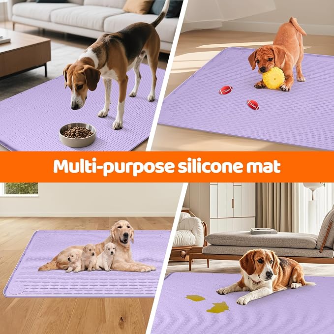 Pee Pads for Dogs, 50" x 35" Extra Large Reusable Silicone Mat, Washable Puppy Training Pads for Potty Training, Non-Slip, Leak-Proof, Indoor Floor Protection (Purple)