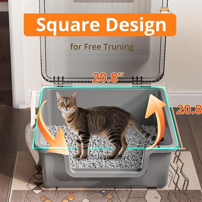 Oneluck XXL Covered Cat Litter Box with Scoop,Easy to Clean,Extra Large Non-Stick Pan for Multi-Cat Households (21" L x 21" W x 16" H)