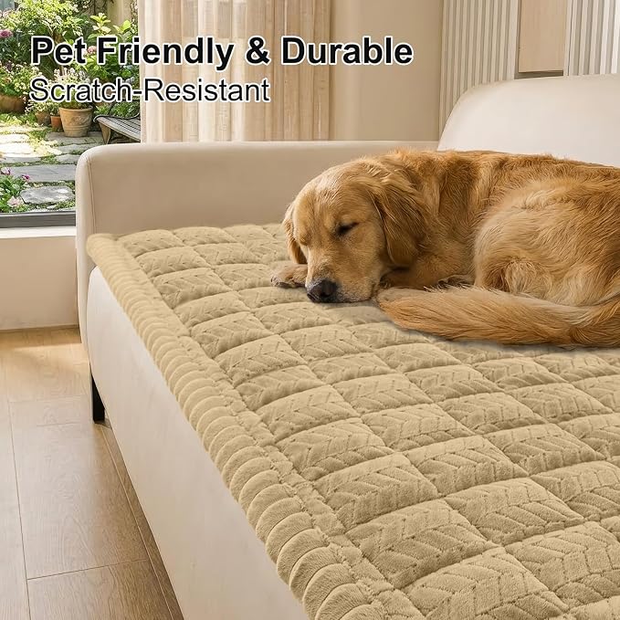 Smiry Couch Cover for Dogs, Non Slip Fuzzy Pet Sofa Covers Washable for 2-3 Cushion Couch, Soft Thick Furniture Protector for Cats Dogs, Against Fur, Dirt, Scratch Resistant (Khaki, 27.6"x59")