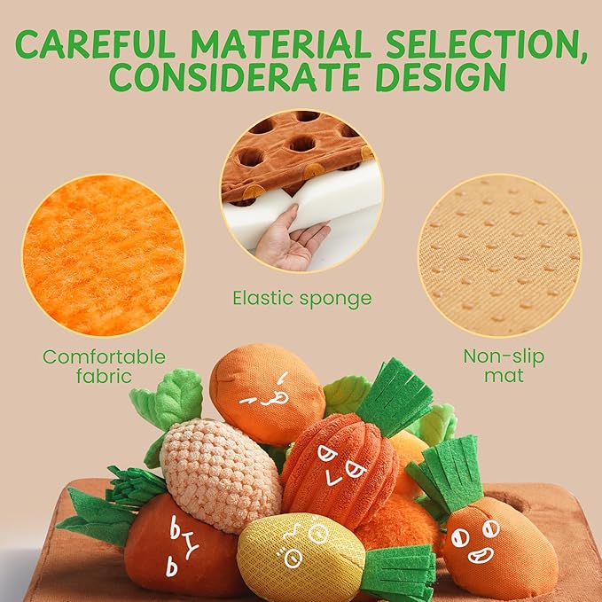 Nocciola Puzzle Carrot Dog Toys, 12PC Various Fabrics Carrots & Farm Snuffle Mat for Hide and Seek Snuffle Toys for Small and Medium Dogs, Easter Dog Toy