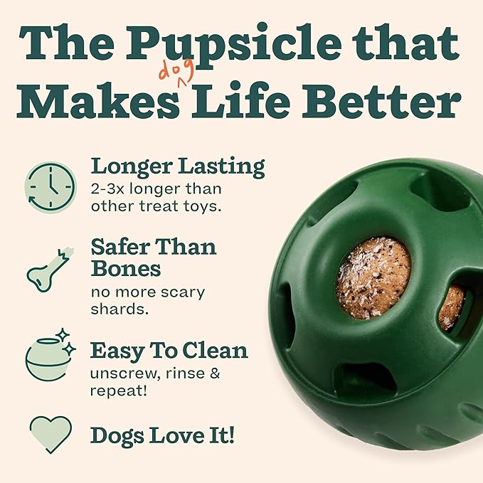 WOOF Pupsicle and Treat Tray - Long-Lasting Interactive Dog Ball Toy and Silicone Dog Treat Mold - Keep Your Pup Busy - Easy to Clean - Toys for Medium and Large Dogs 25-75 lbs