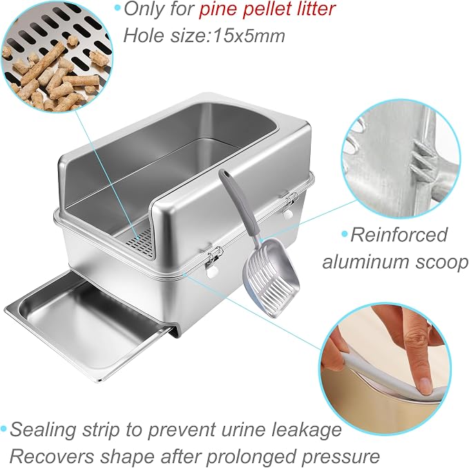 Pull-Out Sifting Cat Litter Box with Lid for Pine Pellets (23.5" L x 15.6" W x 14" H)