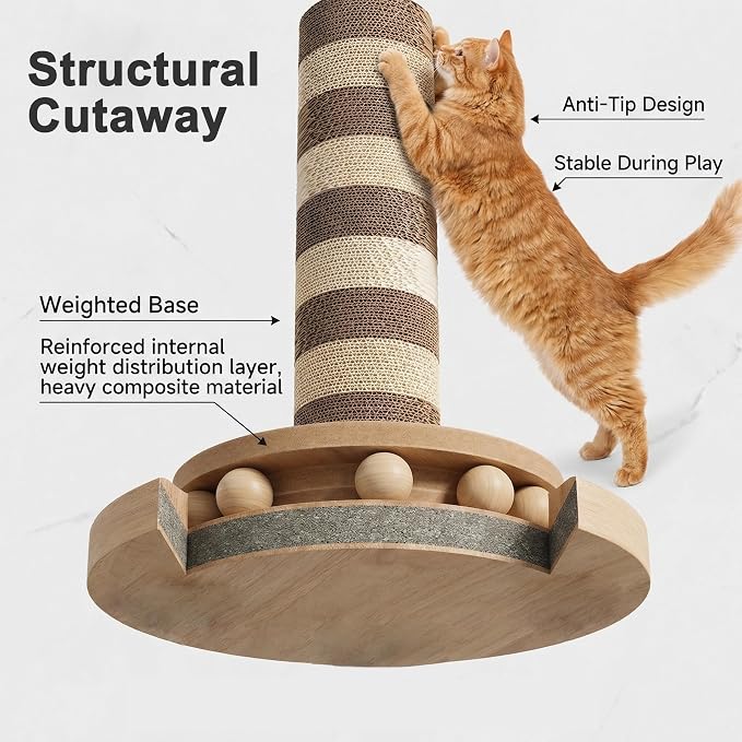 32” Tall Cat Scratching Post – Large Vertical Cardboard Cat Scratcher for Indoor Cats, Modular Replaceable Blocks, Heavy Stable Base, Modern Scratching Post for Adult & Large Cats