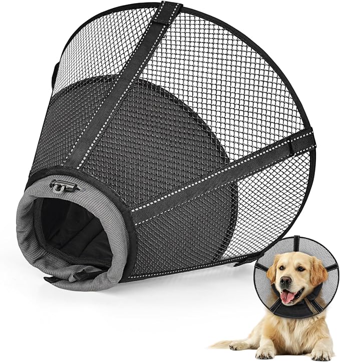 Dog Cone Collar After Surgery to Stop Licking: Soft Grid Recovery Collar with Detachable Pad, Elizabeth Cone Alternative for Large Medium, Small Dogs, Normal Eating and Drinking,S
