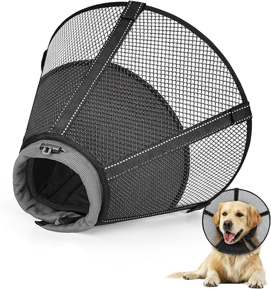 Dog Cone Collar After Surgery to Stop Licking: Soft Grid Recovery Collar with Detachable Pad, Elizabeth Cone Alternative for Large Medium, Small Dogs, Normal Eating and Drinking,S