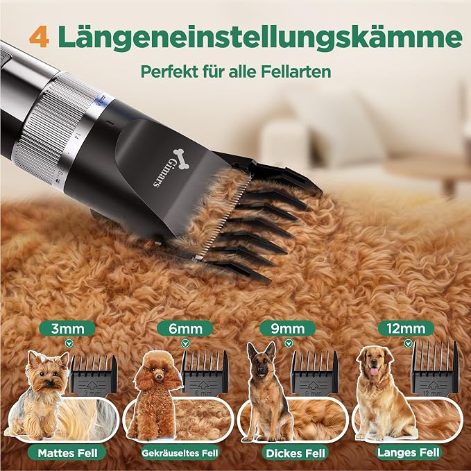 Gimars Professional 7000rpm Low Noise 55db Cordless Rechargeable Dog Clippers, 3.0 Motor Powerful Dog Long Hair Trimmer Grooming Shaver Kit, Home Electric Pet Hair Clippers for Cat, Horse