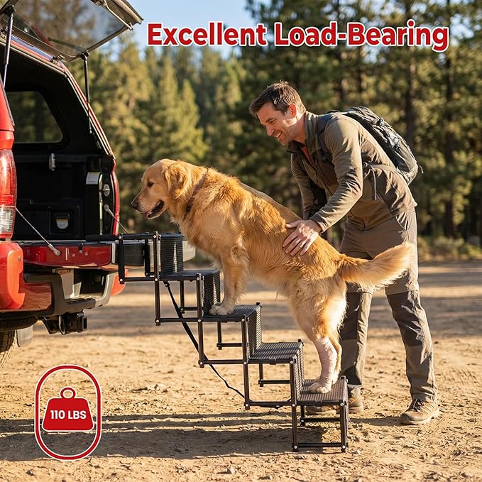 Dog Stairs for Large Dogs,37.4"x 12.8",5 Steps Foldable Dog Ramp with Non-Slip Surface,Extra Wide Lightweight Pet Stairs Dogs Steps Suitable for SUV,Truck,Sofas,High Bed,Couch,Supports up to 110 LBS