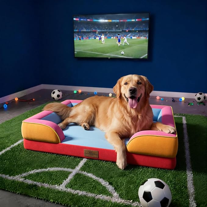 Comfort Expression Orthopedic Dog Bed for Large Dogs 36x27 Inch, Waterproof Egg Crate Foam Large Pet Bed with Bolsters, Dog Couch with Washable Cover & Non-Slip Bottom, Miami
